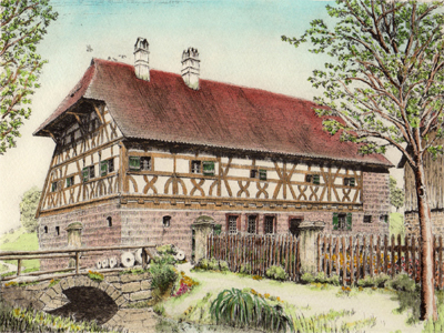 Radierung Kellermann Mhle Unterschlauerbach