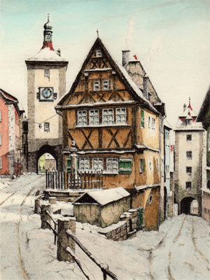 Radierung Kellermann Rothenburg Plnlein