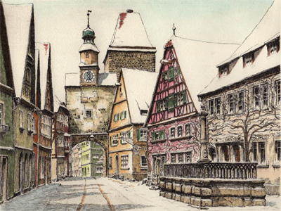 Radierung Kellermann Rothenburg Rdergasse