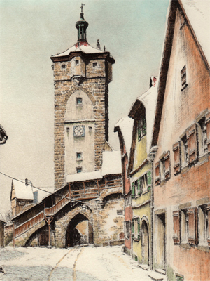 Radierung Kellermann Rothenburg Klingentor