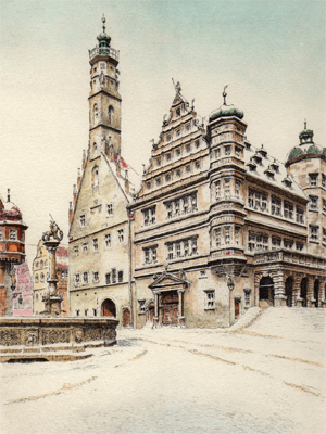 Radierung Kellermann Rothenburg Rathaus