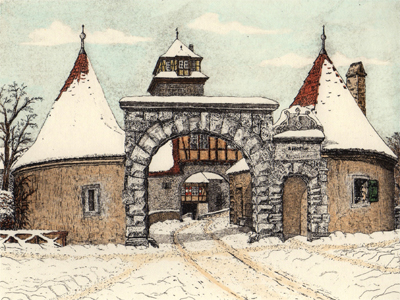 Radierung Kellermann Rothenburg Rdertor