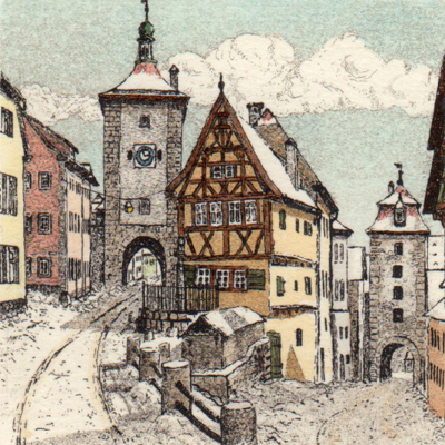 Radierung Kellermann Rothenburg Plnlein