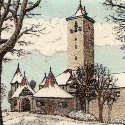Radierung Kellermann Rothenburg Burgtor