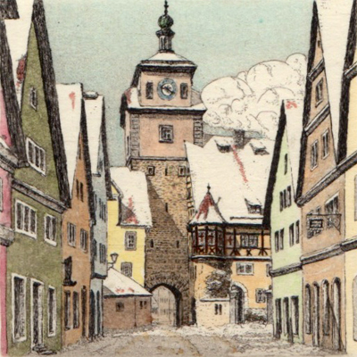 Radierung Kellermann Rothenburg Weisser Turm