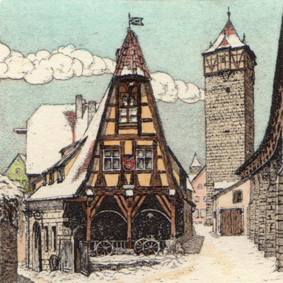 Radierung Kellermann Rothenburg Gerlachschmiede